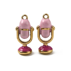Pink 316 хирургические эмалевые подвески из нержавеющей стали, подвески для микрофона, реальный 18 k позолоченный, ионное покрытие (ip), розовые, 18x8.5x7 мм, отверстие : 1.2 мм