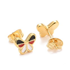 Mixed Color 304 Stainless Steel Enamel Stud Earrings, with 316 Surgical Stainless Steel Pin, Golden, Butterfly, Mixed Color, 7x9.5x2mm, Pin: 0.8mm