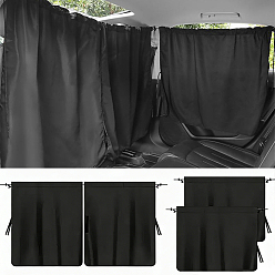 Black 3Pcs Cloth Car Sun Shades, Car Privacy Partition Curtain, Rectangle, Black, 730~1700x680~790x1~17.5mm