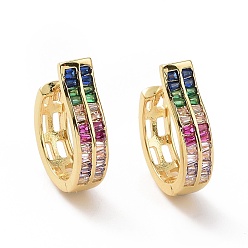 Разноцветный Прямоугольные серьги с кубическим цирконием, золотые латунные украшения для женщин, красочный, 18x5x18 мм, штифты : 1 мм