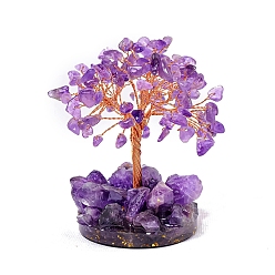 Аметист Природный аметист украшения дисплей, украшения для домашнего офиса, дерево, золотые, 90~100x60 мм