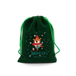 Медведь 50шт. Рождественские бархатные подарочные пакеты на шнурке, прямоугольные, медведь, 12x9 см