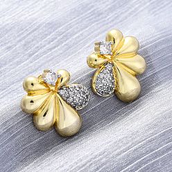 Настоящее золото 18K Серьги-гвоздики из латуни с микро-паве и прозрачным фианитом, долговечный, без свинца и без кадмия, реальный 18 k позолоченный, 23.5x22 мм