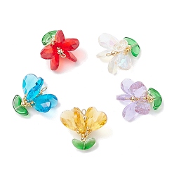 (52) Непрозрачная лаванда Стеклянные подвески, цветочный шарм, с 304 петлями из нержавеющей стали и бусинами, граненые, разноцветные, 24x24x21.5 мм, отверстие : 3x2 мм