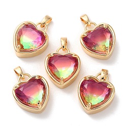 Светло-сиамский K 9 стеклянные подвески, с фурнитурой латунной золотого тона, граненые, сердце прелести, Light Siam, 18x15x7.7 мм, отверстие : 5x3 мм