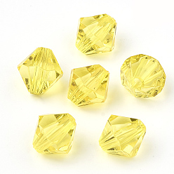 Yellow Transparent Acrylic Beads, Bicone, Yellow, 6x5.5mm, Hole: 1.5mm, about 6120pcs/500g