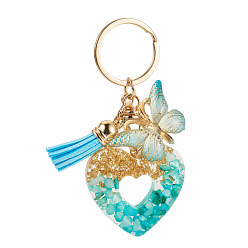 Голубой Брелоки из смолы в форме сердца с бабочкой, с фурнитурой из цинкового сплава и застежками в виде клешней омара., золотой свет, голубой, 90~100 мм