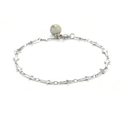 Синтетический Камень 304 браслеты из нержавеющей стали, с синтетическими подвесками Qua Terra Jasper и застежками из лобстера, 8-3/8 дюйм (21.2 см)