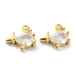Real 18K Gold Plated Brass Charms, with Glass, Fish, Real 18K Gold Plated, 10x11.5x4mm, Hole: 1mm