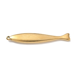 Oro 304 colgantes de acero inoxidable, encantos de pescado, dorado, 44x8x3.5 mm, agujero: 1.2 mm