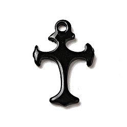 Negro Dijes de acero inoxidable 201 pintados con spray, encantos cruzados, negro, 14x9.5x1 mm, agujero: 1.2 mm