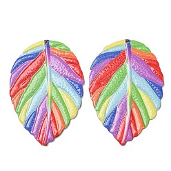 Leaf Rainbow Color Printed Iron Pendants, Red Copper, Colorful, Leaf Charm, 60x41x1mm, Hole: 1.5mm