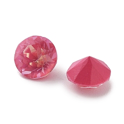Fuchsia Glass Rhinestone Cabochons, Point Back & Back Plated, Faceted, Round, Fuchsia, 6.2x5mm