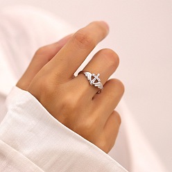 Платина 925 регулируемые манжетные кольца из стерлингового серебра с микропаве из прозрачных кубических цирконий, крыло и крест, платина, внутренний диаметр: регулируемый