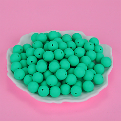 Spring Green Round Silicone Focal Beads, Chewing Beads For Teethers, DIY Nursing Necklaces Making, Spring Green, 15mm, Hole: 2mm