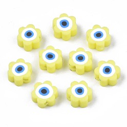 Желтый Бусины из полимерной глины , цветок с сглаза, желтые, 9x9x4.5 мм, отверстие : 1.8 мм