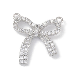 Платина Латунные микропаве прозрачные подвески с фианитом, бантом, платина, 19x18.5x3.5 мм, отверстие : 1 мм