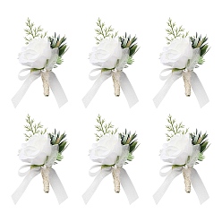 Белый Бутоньерка из искусственного цветка из шелковой ткани, с пластиковой и железной брошью, для свадьбы, партийные украшения, белые, 130x90 мм