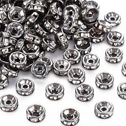 Gunmetal Iron Rhinestone Spacer Beads, Grade A, Straight Edge, Rondelle, Gunmetal, Clear, Size: about 6mm in diameter, 3mm thick, hole: 1.5mm