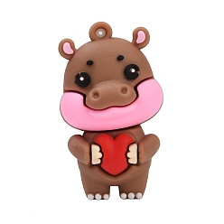 Темный Лосось Пластиковые подвески из пвх, бегемот показывает сердце, темный лосось, 49x28.5x20 мм