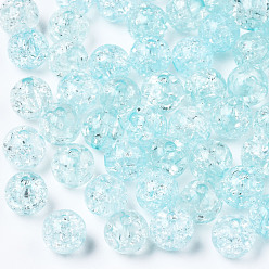 Sky Blue Transparent Crackle Acrylic Beads, Round, Sky Blue, 8x7mm, Hole: 1.8~2mm, about 1745pcs/500g