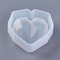 White Silicone Molds, Resin Casting Molds, For UV Resin, Epoxy Resin Jewelry Making, Heart, Faceted, White, 73x73x20mm, Inner Size: 55x55mm