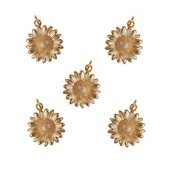 Real 18K Gold Plated 5Pcs Brass Pendants, Long-Lasting Plated, Flower, Real 18K Gold Plated, 21x18x4.5mm, Hole: 3mm, Jump Ring: 5x0.8mm