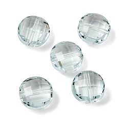 Aqua Glass K9 Glass, Imitation Austrian Crystal Beads, Flat Round, Faceted, Aqua, 12x7mm, Hole: 1.4mm