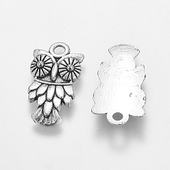 Antique Silver Tibetan Style Alloy Pendants, Cadmium Free & Nickel Free & Lead Free, Halloween, Owl, Antique Silver, 20x11x3mm, Hole: 2mm