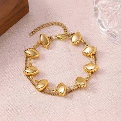 Shell Shape 304 Многорядные браслеты из нержавеющей стали с цепочками и якорными звеньями для женщин, реальный 18 k позолоченный, формы раковины, 6.69 дюйм (17 см)