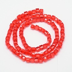 Red Faceted Cube Transparent Glass Beads Strands, Red, 5.5x5.5x5.5mm, Hole: 1mm, about 94pcs/strand, 20.4 inch