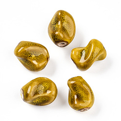 (932FM) Темно-синий аква-матовый с подкладкой Фарфоровые бусины ручной работы, фантазии античного стекла фарфора, самородки, темно-золотистые, 20~21x16~17x14~15 мм, отверстие : 2.5~3.5 мм