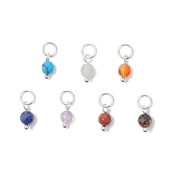 Нержавеющая Сталь Цвет 7 шт. 7 Цвета: синтетическая бирюза, натуральный зеленый авантюрин, аметист, красный агат, красная яшма, тигровый глаз, лазурит, граненые круглые чакры, с открытыми пружинными кольцами из нержавеющей стали 304, цвет нержавеющей стали, 9x4 мм, отверстие : 3.5 мм, 1 шт / цвет