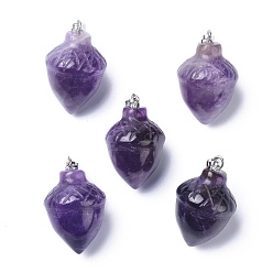 Аметист Подвески из натурального аметиста , с петлями из платиновой латуни, питание, 24~25x15.5~16 мм, отверстие : 6.5x2.7 мм