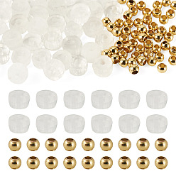 Cristal de cuarzo 50 piezas de cuentas de cristal de cuarzo natural, cristal de roca, facetados, Rondana plana, con 50piezas de cuentas redondas macizas de latón tono dorado, 4x2 mm, agujero: 1 mm