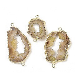 Темно-Золотистый Окрашенные натуральные друзы агата звенья, с латунной окантовкой, золотые, темные золотарник, 36.5~79x21~44x6.5~9 мм, отверстие : 2.5 мм