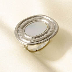 Нержавеющая Сталь Цвет 304 нержавеющая сталь с овальными кольцами-манжетами из натуральной ракушки для женщин, цвет нержавеющей стали, внутренний диаметр: регулируемый