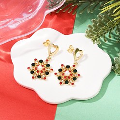 Золотой Серьги-гвоздики из АБС-пластика с жемчугом и стразами в форме снежинки, рождественские серьги-подвески в форме сердца из сплава, золотые, 35x19 мм