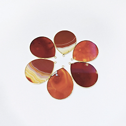 Carnelian Natural Carnelian Pendants, with Brass Findings, Drop, Golden, 42~44x33~35x2.5mm, Hole: 2mm