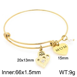 Золотой День матери 304 браслеты из нержавеющей стали с подвесками для женщин, сердце со словом мама, золотые, внутренний диаметр: 2.60 дюйм (6.6 см)
