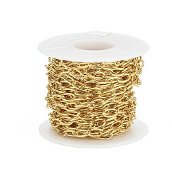 Настоящее золото 18K Латунные скрепки, тянутые удлиненные кабельные цепи, пайки, с катушкой, овальные, долговечный, реальный 18 k позолоченный, 8x5x1 мм, около 16.4 футов (5 м) / рулон