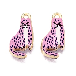Pearl Pink Printed Alloy Pendants, Rack Plating, Cat Shape Charms, Cadmium Free & Nickel Free & Lead Free, Golden, Pearl Pink, 21x10x3.5mm, Hole: 1.8mm