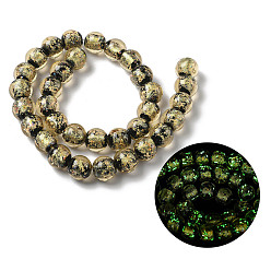 Золотистый Светящиеся стеклянные бусины ручной работы из фольги, круглые, светится в темноте, золотые, 12~12.5 мм, отверстие : 1.4 мм