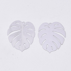 Платина Латунные подвески, подвески из тропических листьев, без кадмия, без никеля и без свинца, гравированные металлические украшения, долговечный, лист монстры, платина, 29.5x25x0.3 мм, отверстие : 1.2 мм
