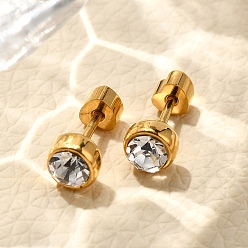 Кристалл Ионное покрытие (ip) 304 серьги-гвоздики из нержавеющей стали, со стразами, реальный 14 k позолоченный, плоско-круглые, кристалл, 5 мм