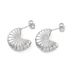 Stainless Steel Color Non-Tarnish 304 Stainless Steel Flower Stud Earrings, Half Hoop Earrings, Stainless Steel Color, 18x5mm