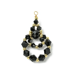 Черный Имитация австрийских хрустальных бусин с экологически чистой медной проволокой и подвесками из латунных бусин, чёрные, 42x25.5x7.5 мм, отверстие : 2.5 мм
