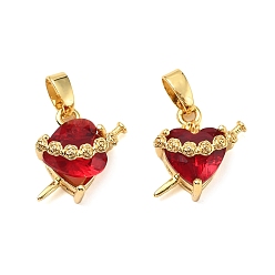 Настоящее золото 18K Латунные микро проложить кубического циркония прелести, без кадмия и без свинца, сердце и меч, реальный 18 k позолоченный, 13.5x12.5x8 мм, отверстие : 5x2 мм