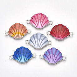 Разноцветный Печатные соединители звеньев сплава, с эмалью, оболочка, платина, разноцветные, 15.5x24x2.5 мм, отверстие : 1.8 мм