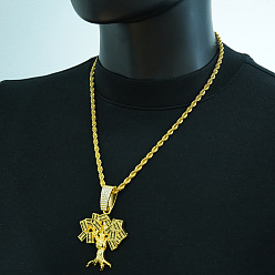Золотой Цепочки и ожерелья из цинкового сплава с подвеской из денежного дерева и кристаллами горного хрусталя для мужчин, золотые, 21.65 дюйм (55 см)